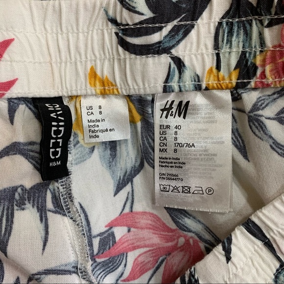 H&M BOHO BAGGY LOOSE FIT FLORAL TROPICAL PATTERN PULL ON ANKLE PANTS - Picture 7 of 8